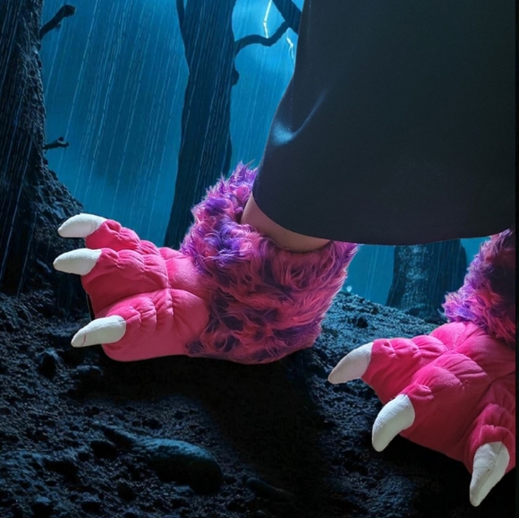 Lazy One Monster White Claw Paw Pink Halloween Costume Night Time  Cozy Slippers - Picture 6 of 16